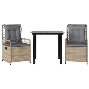 vidaXL Σετ Τραπεζαρίας Κήπου 3 τεμ. Μπεζ Συνθετικό Ρατάν με Μαξιλάρια