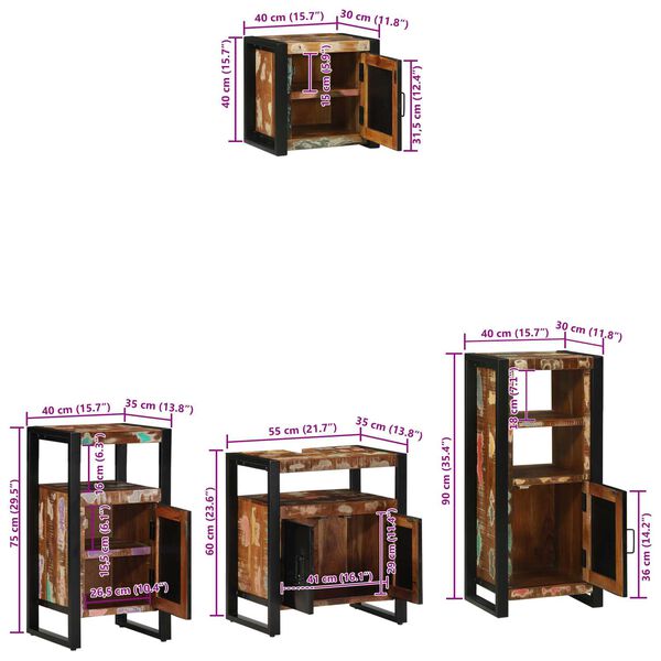 vidaXL Σετ Επίπλων Μπάνιου 4 pcs Πολύχρωμο Στερεό ανακτημένο ξύλο
