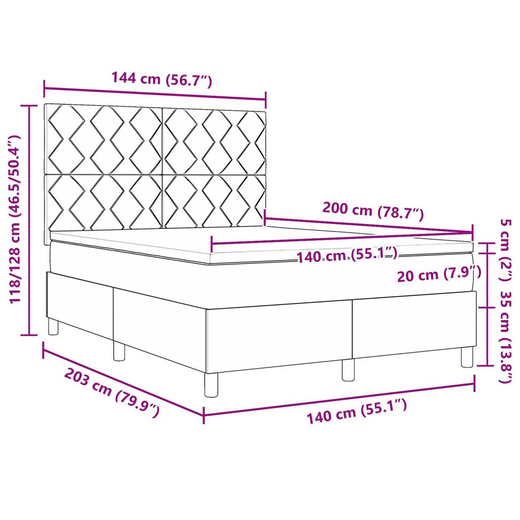 vidaXL Κρεβάτι Σπαστής Βάσης με Στρώμα & LED Μπεζ 140x200 εκ. Ύφασμα