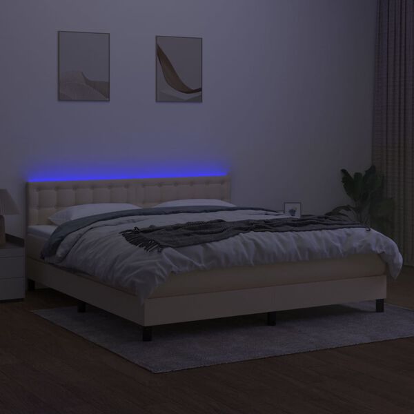 vidaXL &Kappa;&rho;&epsilon;&beta;ά&tau;&iota; Boxspring &mu;&epsilon; &Sigma;&tau;&rho;ώ&mu;&alpha; & LED &Kappa;&rho;&epsilon;&mu; 160x200 &epsilon;&kappa;. &Upsilon;&phi;&alpha;&sigma;&mu;ά&tau;&iota;&nu;&omicron;
