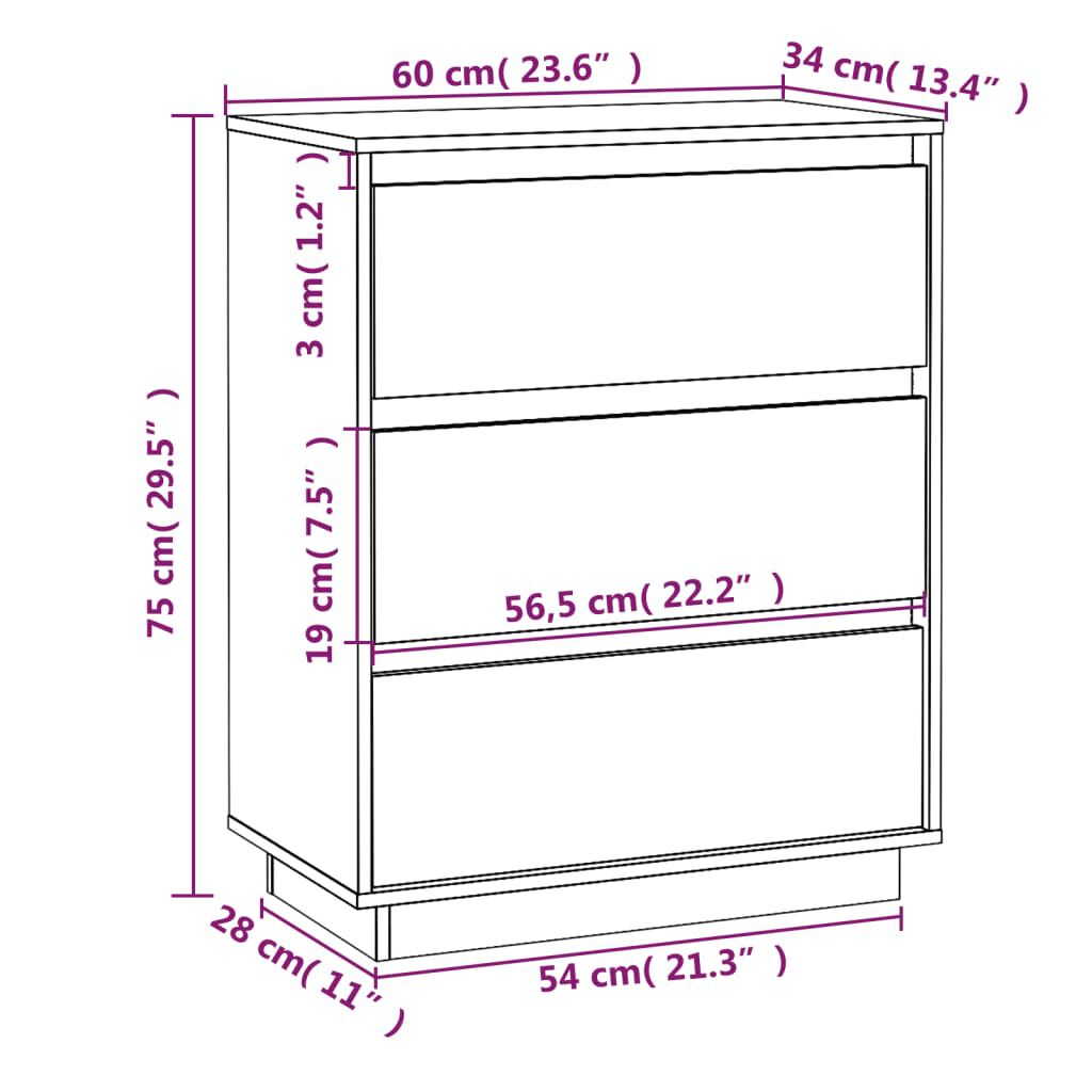vidaXL Συρταριέρα Λευκή 60 x 34 x 75 εκ. από Μασίφ Ξύλο Πεύκου