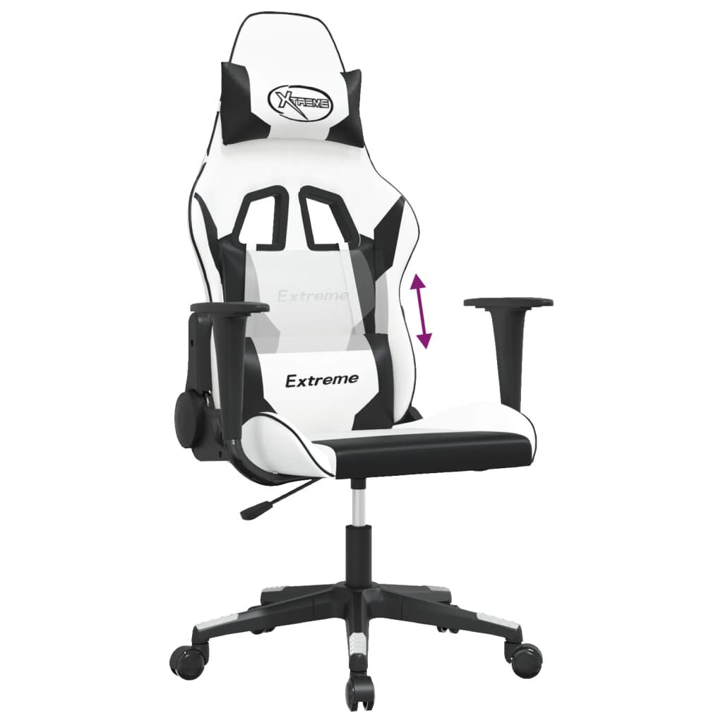 vidaXL Καρέκλα Gaming Μασάζ Λευκό/Μαύρο από Συνθετικό Δέρμα