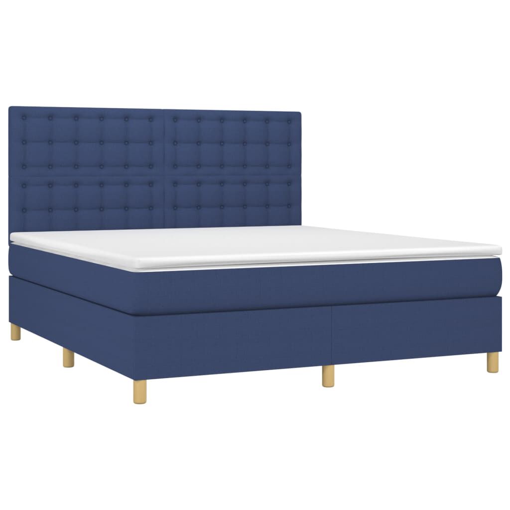 vidaXL Κρεβάτι Boxspring με Στρώμα & LED Μπλε 160x200 εκ. Υφασμάτινο