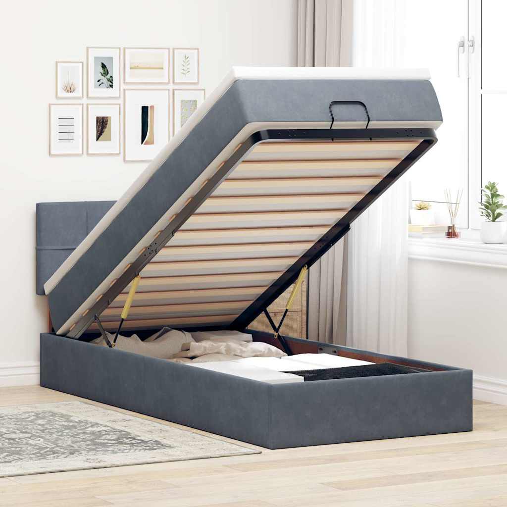 vidaXL Οθωμανικό κρεβάτι με στρώμα & LEDs Dark Grey 80x200cm Velvet