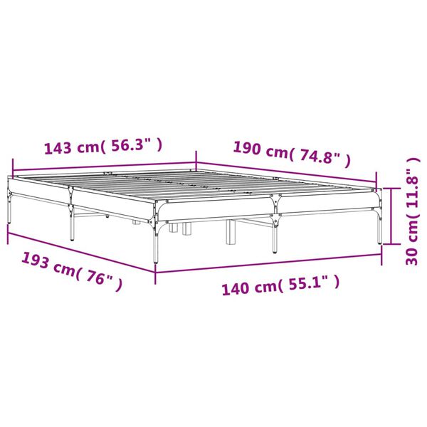 vidaXL Πλαίσιο Κρεβατιού Καπνιστή Δρυς 140x190εκ. Επεξ. Ξύλο & Μέταλλο