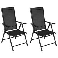 vidaXL Καρέκλες Κήπου Πτυσσόμενες 2 τεμ. Μαύρες Αλουμίνιο / Textilene