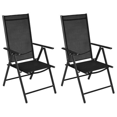 vidaXL Καρέκλες Κήπου Πτυσσόμενες 2 τεμ. Μαύρες Αλουμίνιο / Textilene