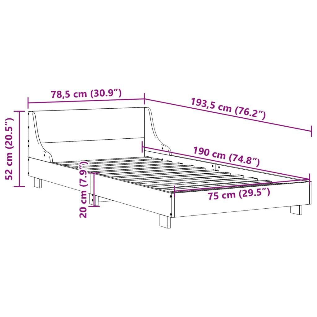vidaXL Σκελετός Κρεβατιού Χωρίς Στρώμα 75x190 εκ Μασίφ Ξύλο Πεύκου
