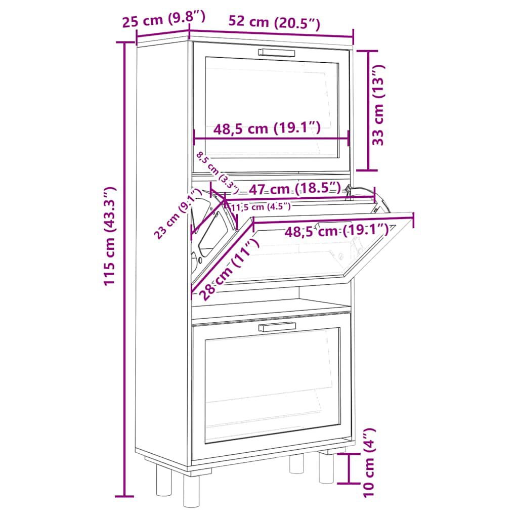 vidaXL Παπουτσοθήκη Λευκή 52x25x115 εκ Επεξεργασμένο Ξύλο&Φυσικό Ρατάν