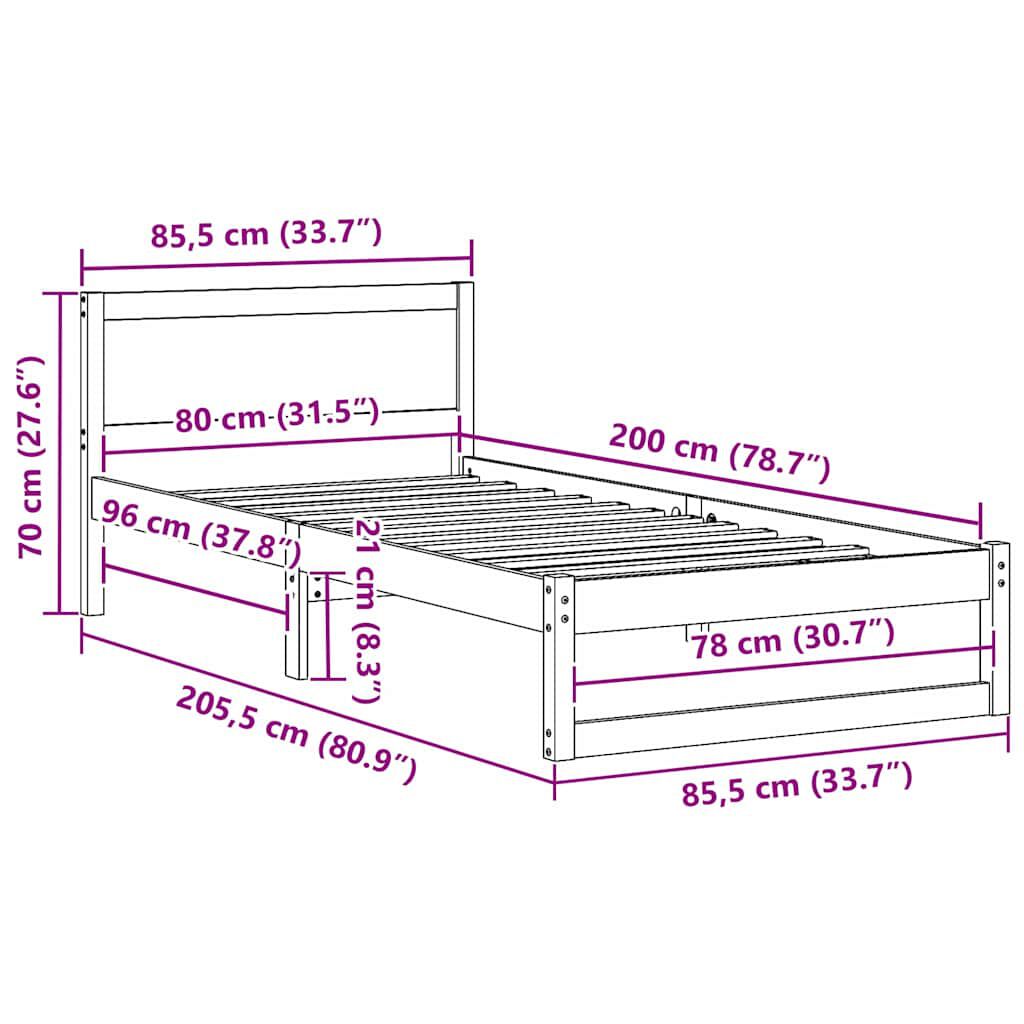 vidaXL Σκελετός Κρεβατιού Λευκό 80 x 200 cm Μασίφ ξύλο πεύκου