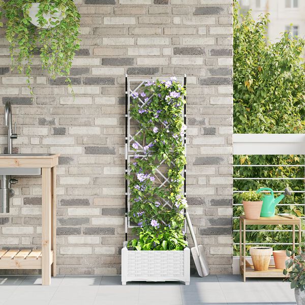 vidaXL Γλάστρα Κήπου με Πλέγμα Λευκή 40x40x125.5 εκ