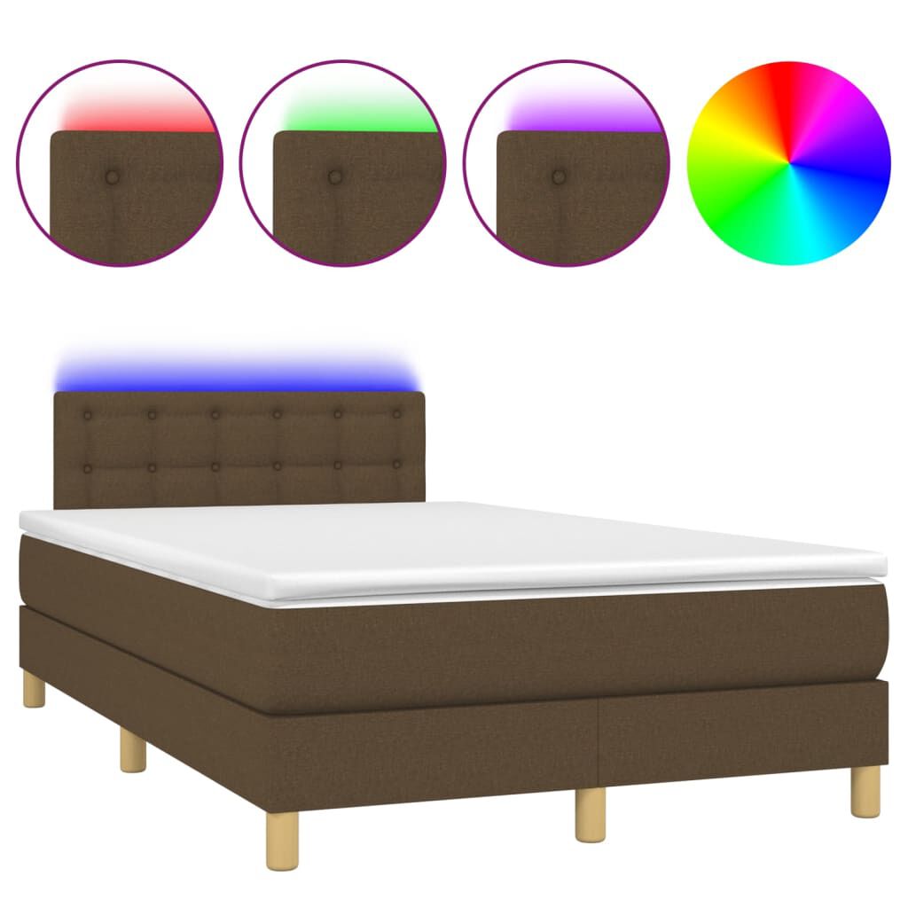 vidaXL Κρεβάτι Boxspring με Στρώμα & LED Σκ.Καφέ 120x200 εκ Υφασμάτινο