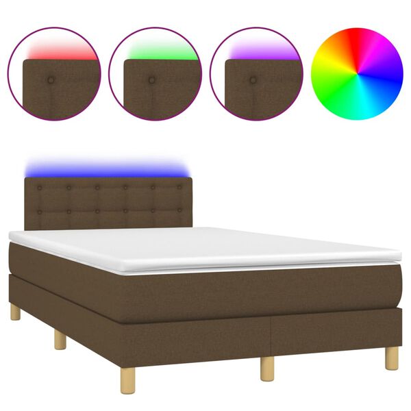 vidaXL Κρεβάτι Boxspring με Στρώμα & LED Σκ.Καφέ 120x200 εκ Υφασμάτινο