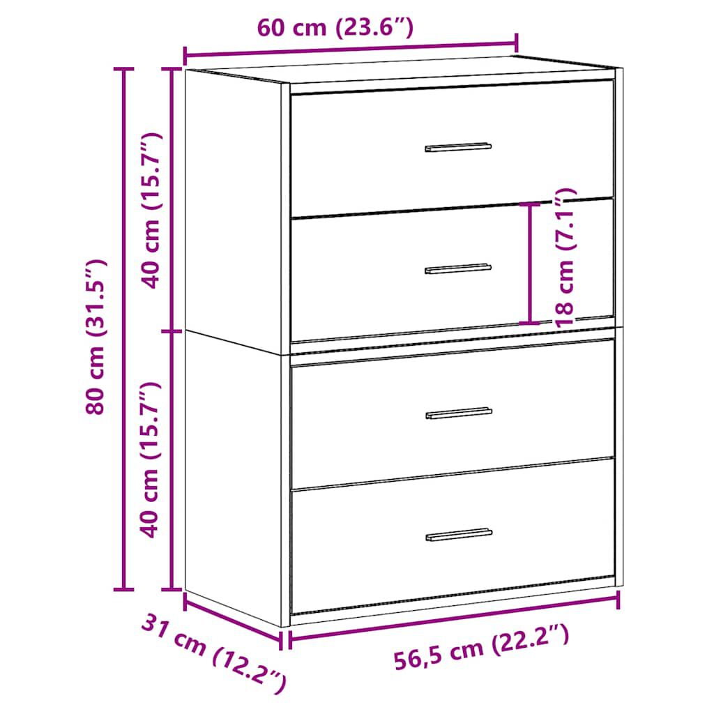 vidaXL Ντουλάπια με 2 συρτάρια 2 τεμ. Sonoma Δρυς 60x31x40 εκ.