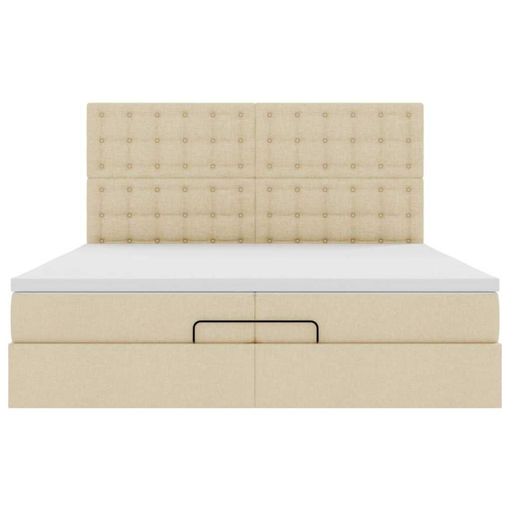 vidaXL Οθωμανικό Κρεβάτι με Στρώματα Κρέμα 200x200cm Ύφασμα