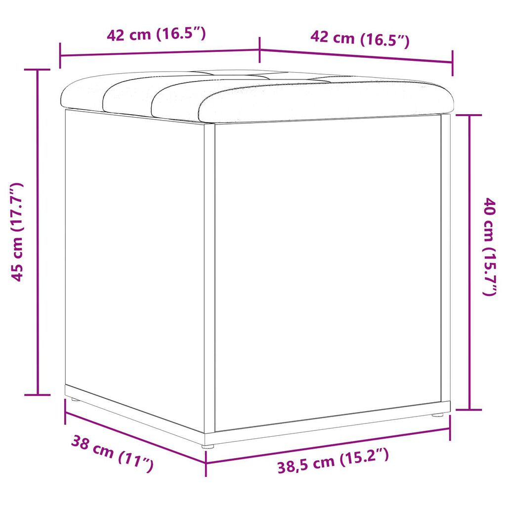 vidaXL Παγκάκι Αποθήκευσης Μαύρος Δρυός 42x42x45 εκ. Μασίφ Ξύλο