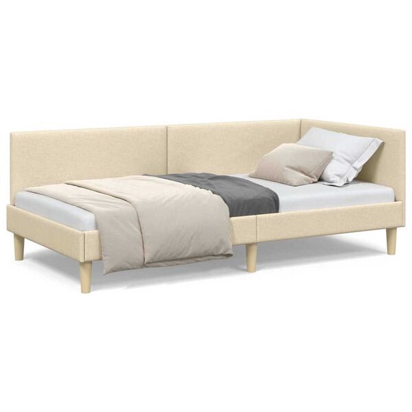 vidaXL Κρεβάτι Γωνίας Άλλο Κρεμ 90 x 190 cm Ύφασμα και Έργο ξύλου