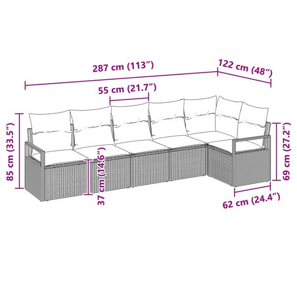 vidaXL Σετ Καναπέ Κήπου 6 pcs Γκρι Πολυ rattan, βαμμένο ατσάλι