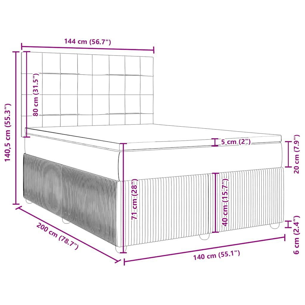 vidaXL Κρεβάτι Boxspring με Στρώμα Μαύρο 140x200 εκ. Βελούδινο