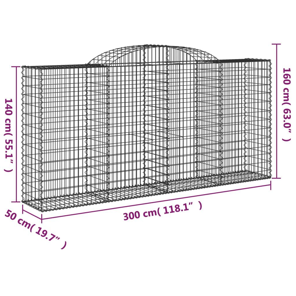 vidaXL Συρματοκιβώτια Τοξωτά 4 τεμ. 300x50x140/160 εκ. Γαλβαν. Ατσάλι