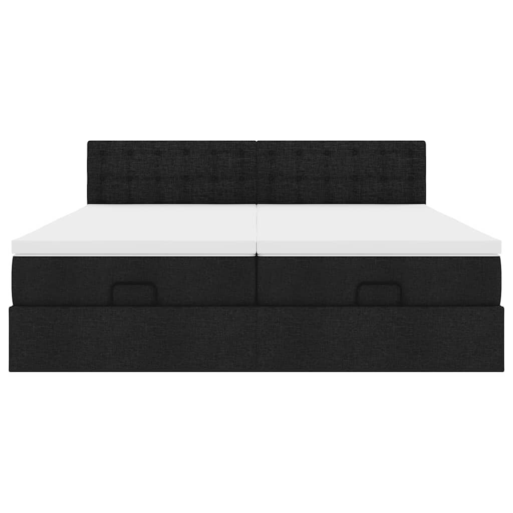 vidaXL Οθωμανικό Κρεβάτι με Στρώματα Μαύρο 200x200cm Ύφασμα