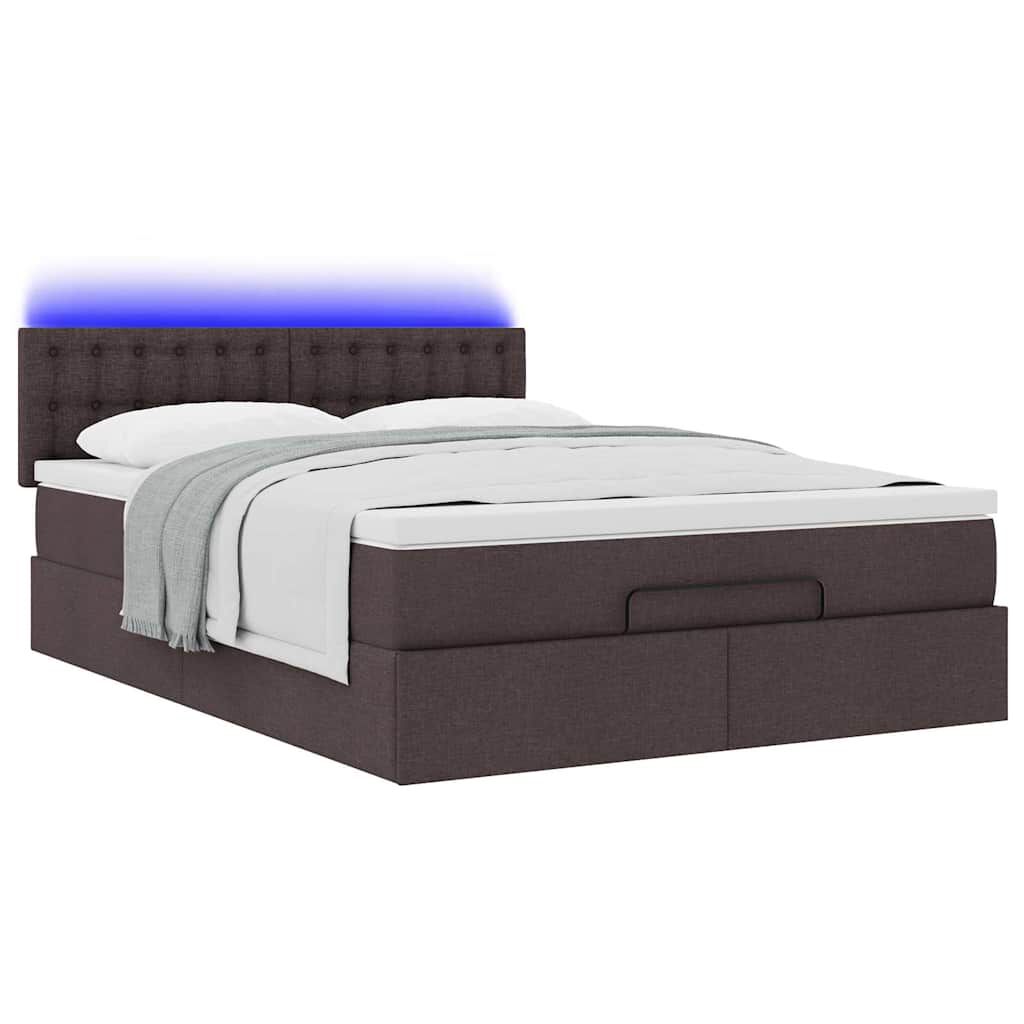 vidaXL Οθωμανικό κρεβάτι με στρώμα & LEDs Σκούρο καφέ 140x190cm Ύφασμα