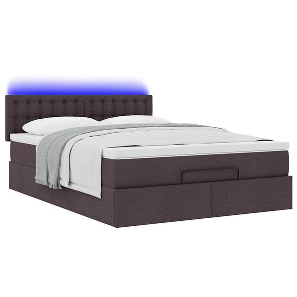 vidaXL Οθωμανικό κρεβάτι με στρώμα & LEDs Σκούρο καφέ 140x190cm Ύφασμα