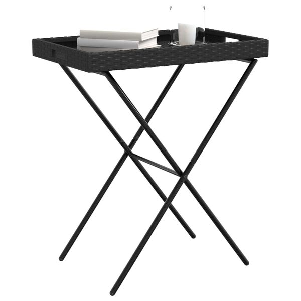 vidaXL Τραπέζι Δίσκος Πτυσσόμενο Μαύρο 65x40x75 εκ. Συνθετικό Ρατάν