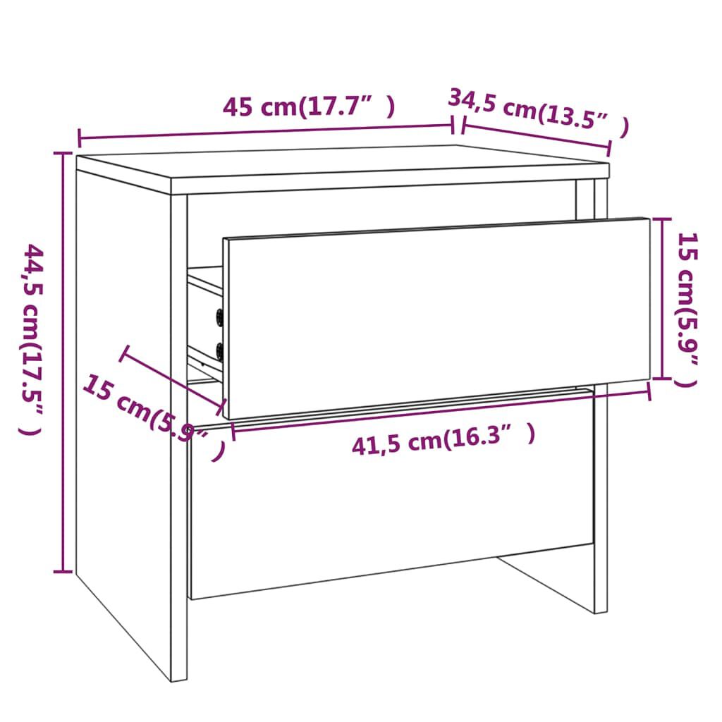 vidaXL Κομοδίνο 2 τεμ Μαύρο Δρυς 45x34x44,5 εκ Επεξεργασμένο ξύλο
