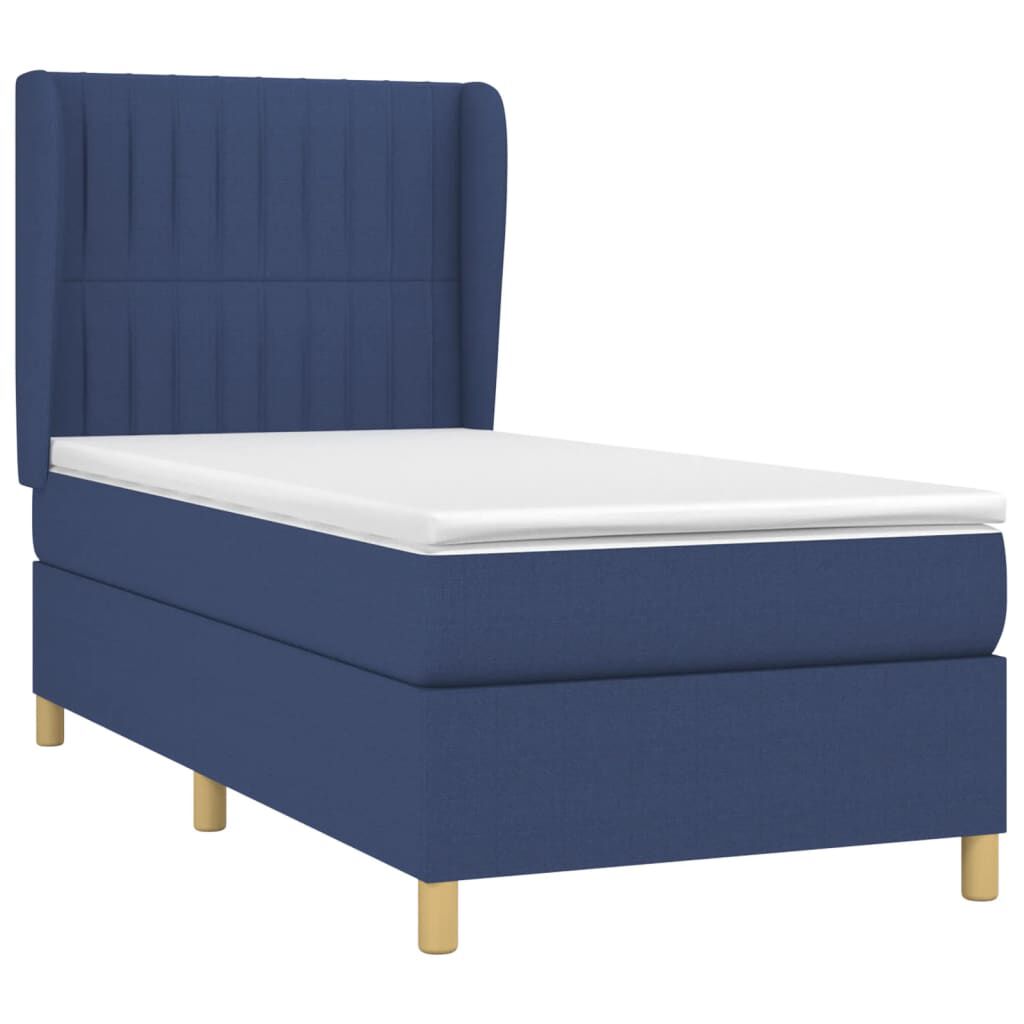 vidaXL Κρεβάτι Boxspring με Στρώμα Μπλε 90x190 εκ.Υφασμάτινο
