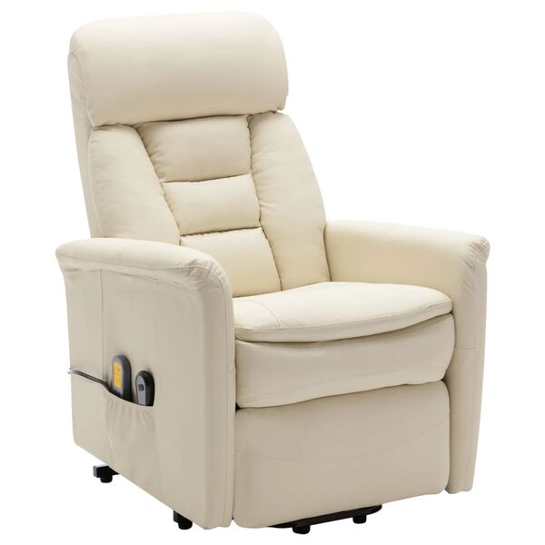 vidaXL Πολυθρόνα Μασάζ με Ανύψωση Κρεμ Λευκό από Συνθετικό Δέρμα