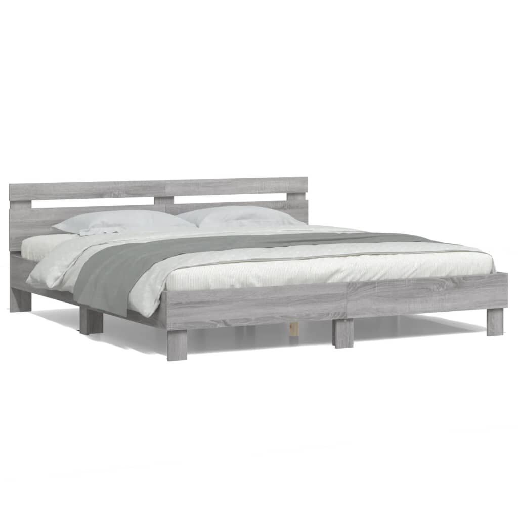 vidaXL Πλαίσιο Κρεβατιού με Κεφαλάρι/LED Γκρι Sonoma 160x200 εκ.