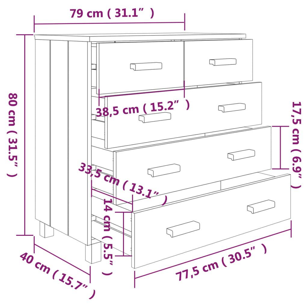 vidaXL Συρταριέρα HAMAR Αν. Γκρι 79 x 40 x 80εκ. από Μασίφ Ξύλο Πεύκου