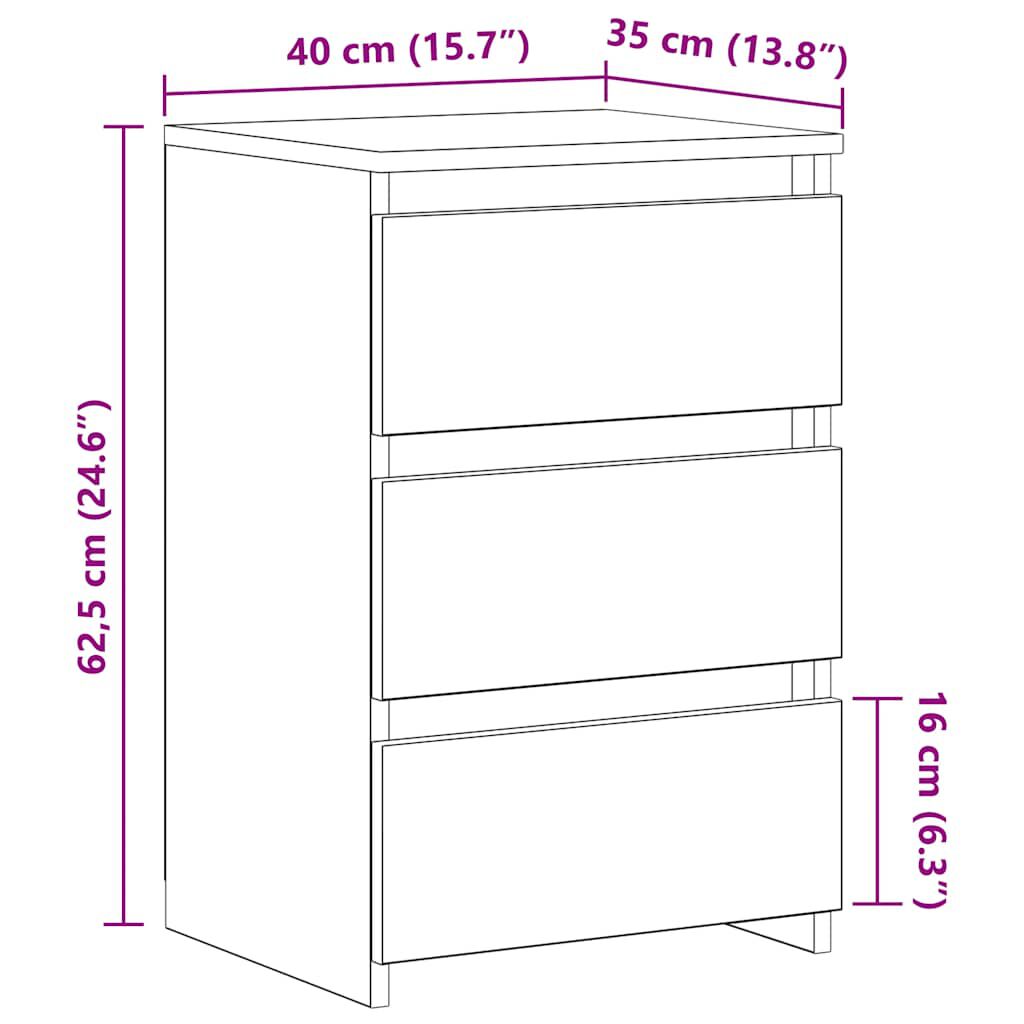 vidaXL Κομοδίνα 2 τεμ. Γκρι Sonoma 40x35x62,5 εκ. Επεξεργασμένο Ξύλο