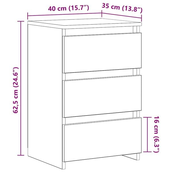 vidaXL Κομοδίνα 2 τεμ. Γκρι Sonoma 40x35x62,5 εκ. Επεξεργασμένο Ξύλο
