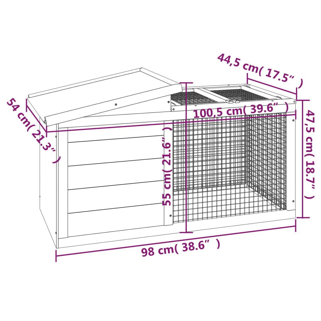 vidaXL Κλουβί Κουνελιών Μόκα 100,5 x 54 x 55 εκ. από Μασίφ Ξύλο Πεύκου