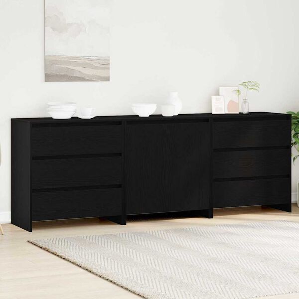 vidaXL Πλαϊνό γραφείο 3 pcs Μαύρο 70 x 41 x 75 εκ. Επεξεργασμένο ξύλο