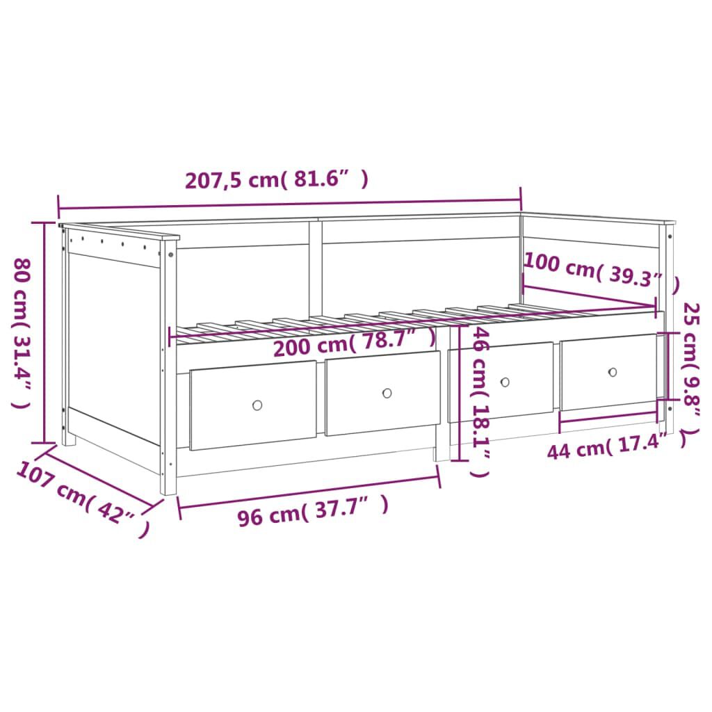 vidaXL Κρεβάτι ημέρας χωρίς στρώμα 100x200 cm Στερεό ξύλο πεύκο