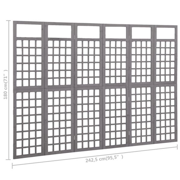 vidaXL Διαχωρ. Δωματίου/Καφασωτό 6 Πάνελ Γκρι 242,5x180 εκ Ξύλο Ελάτης