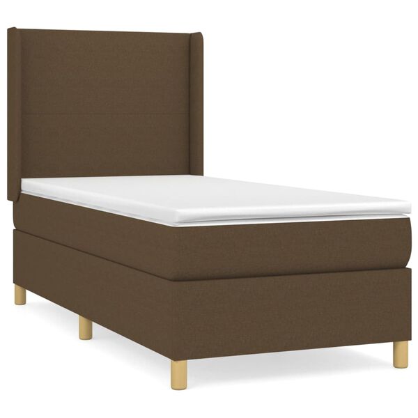 vidaXL Κρεβάτι Boxspring με Στρώμα Σκούρο Καφέ 100x200 εκ. Υφασμάτινο