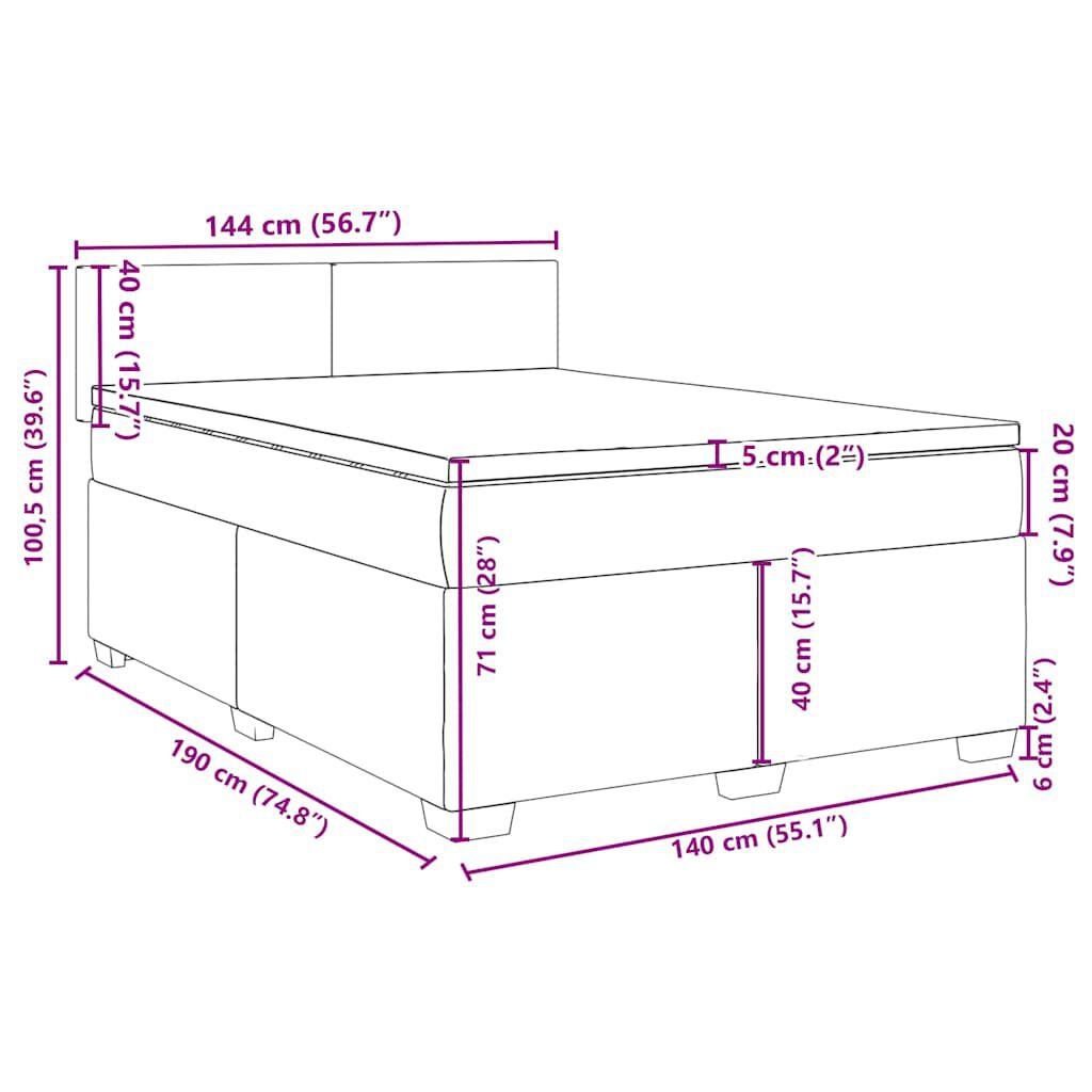 vidaXL Κρεβάτι Boxspring με Στρώμα Σκούρο Μπλε 140x190 εκ. Βελούδινο