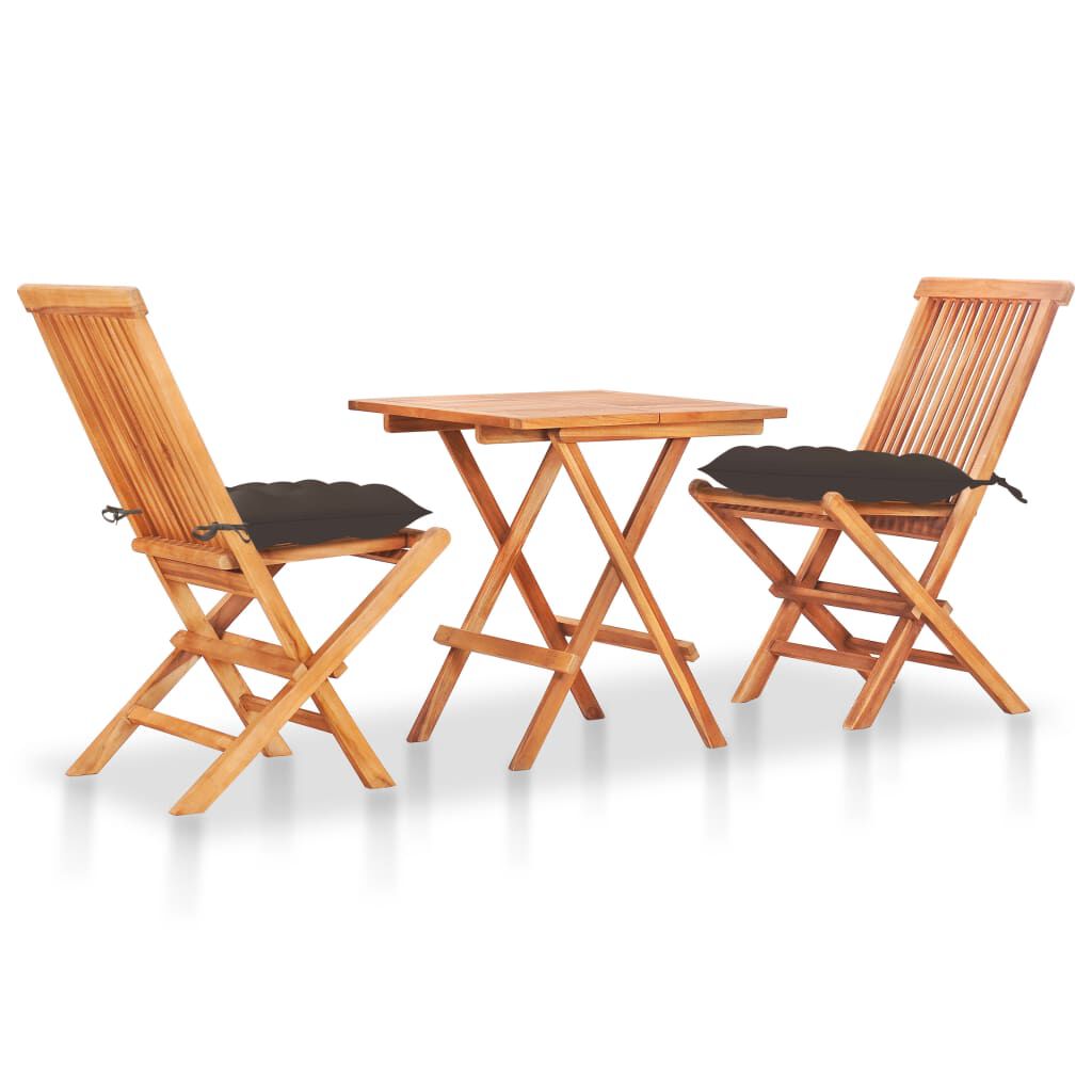 vidaXL Σετ Επίπλων Mπιστρό 3 τεμ. Μασίφ Ξύλο Teak με Taupe Μαξιλάρια