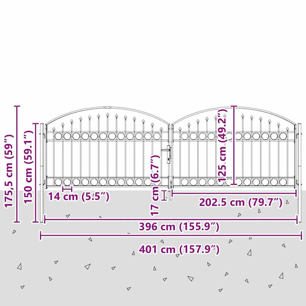 vidaXL Πύλη Φράχτη Άλλο Γκρι 400 x 125 cm Ατσάλι