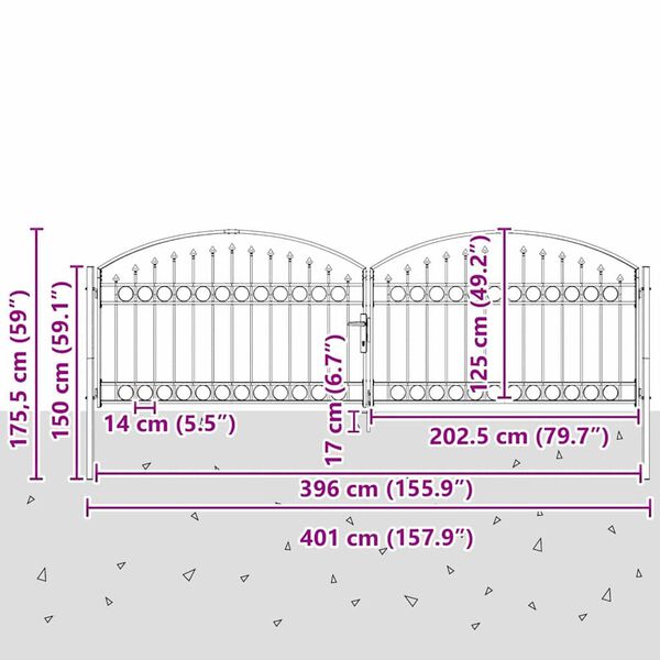 vidaXL Πύλη Φράχτη Άλλο Γκρι 400 x 125 cm Ατσάλι