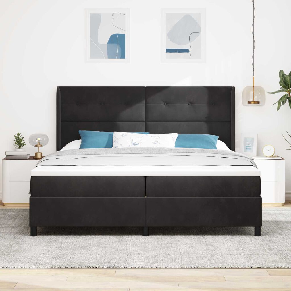 κρεβάτι Box Spring vidaXL με στρώμα Μαύρο 200x200 εκ Βελούδο