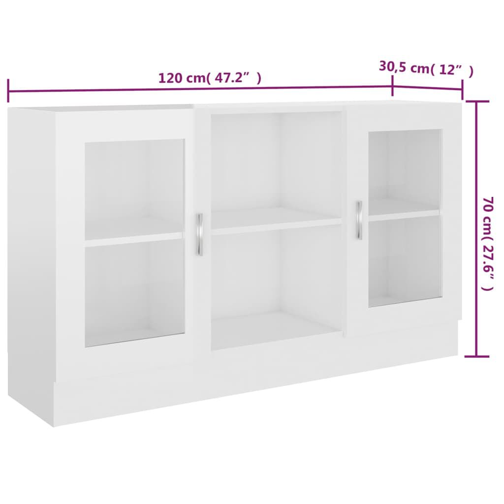 vidaXL Βιτρίνα Γυαλιστερό Λευκό 120 x 30,5 x 70 εκ. από Επεξ. Ξύλο