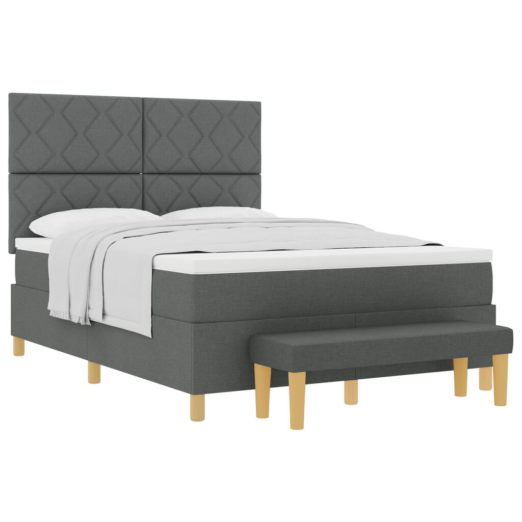 vidaXL Box Spring Κρεβάτι με Στρώμα & Παγκάκι Σκούρο Γκρι 140x200 cm Ύφασμα