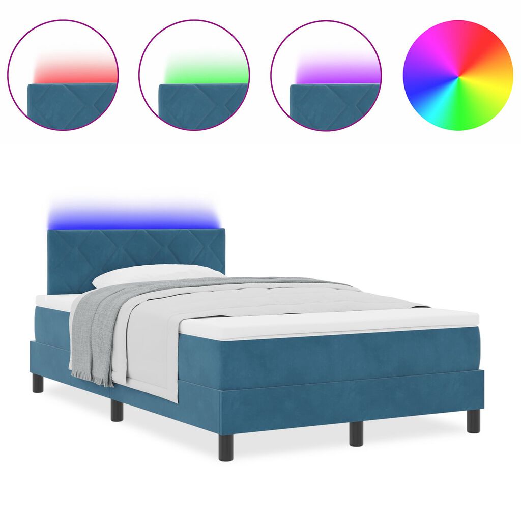 vidaXL Κρεβάτι με Στρώμα και LED Σκούρο Μπλε 120x200 εκ. Βελούδο