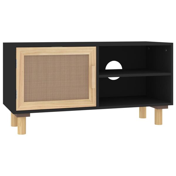 vidaXL Έπιπλο Τηλεόρασης Μαύρο 80x30x40 εκ. Μασίφ Πεύκο & Φυσικό Ρατάν