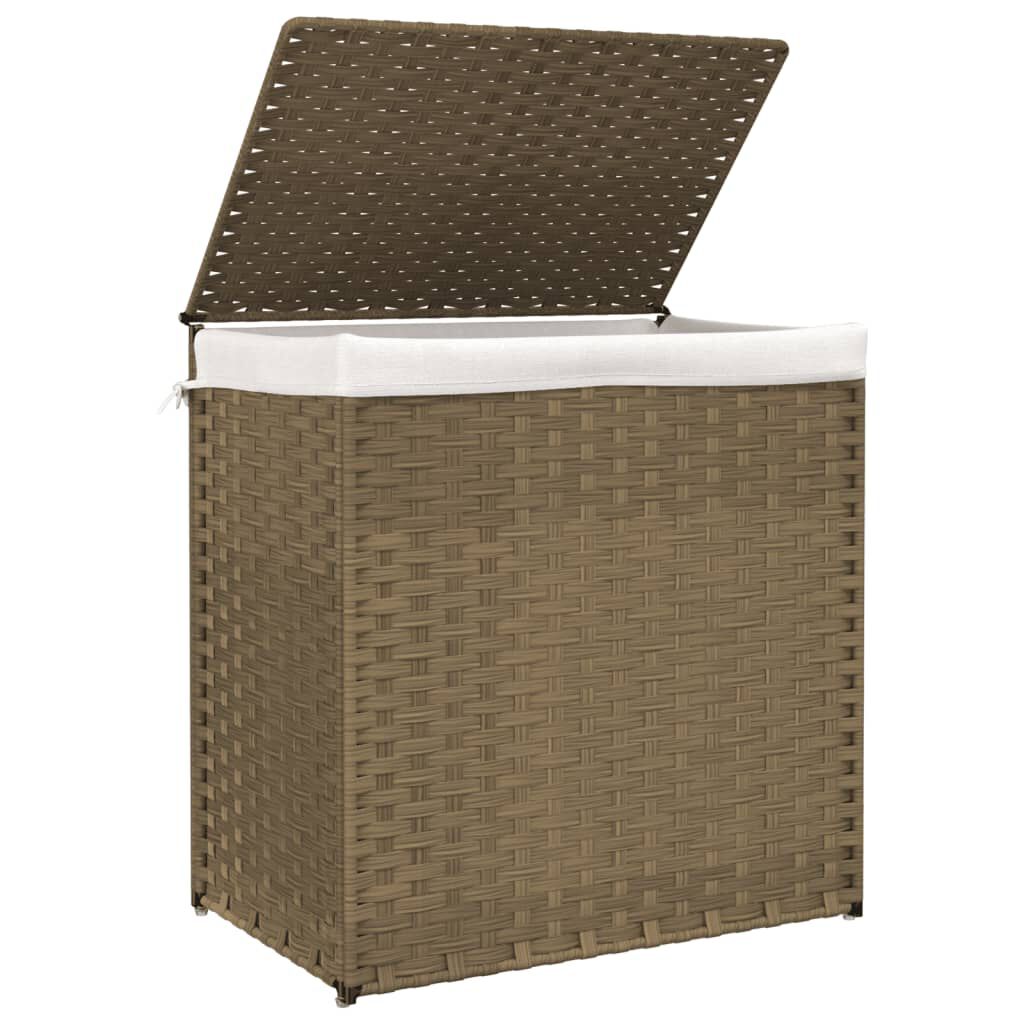 vidaXL Καλάθι Πλυντηρίου με 2 Τμήματα 53 x 35 x 57 εκ. Συνθετικό Ρατάν